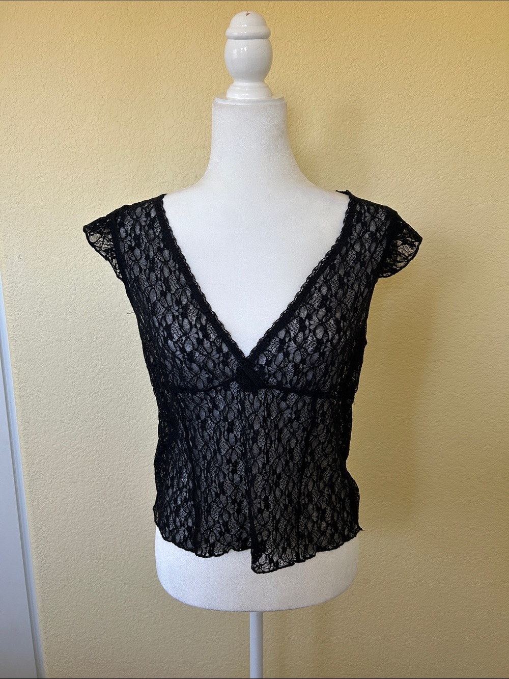 Cotton On Black Lace V-Neck Cap Sleeve Top